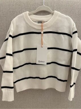 Quince Cream Crewneck Sweater with Black Stripes